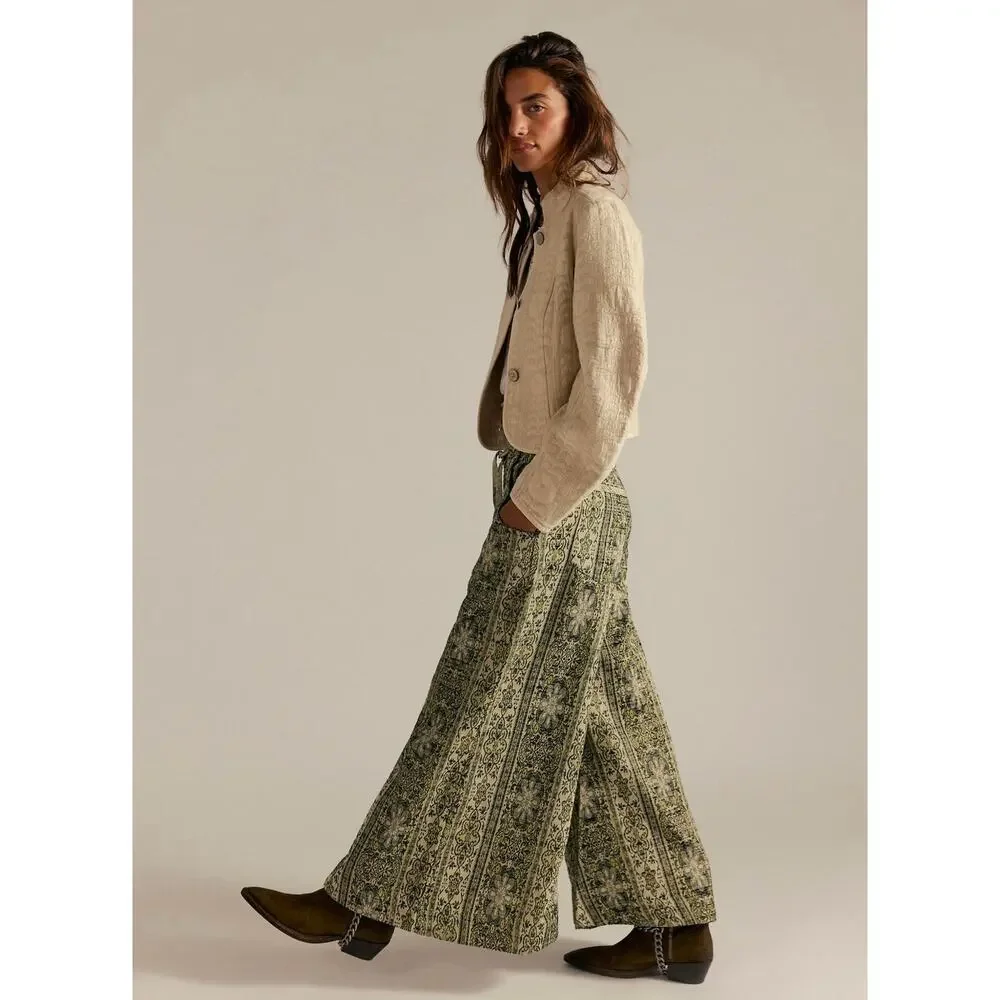Free People Dahlia Wide-Leg Pants | Lemongrass Combo | Size 8